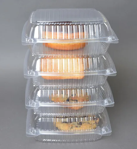 Vista 18 de Daxwell 8 x 8 x 3 pulgadas con bisagras de plástico (OPS) recipientes para llevar, microondas, E10005891 (caja de 200)