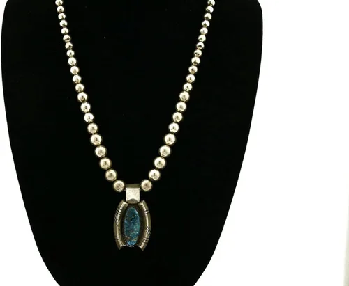 Vista 6 de Navajo - Collar de turquesa con diamantes azules de plata 925 hecho a mano, turquesa