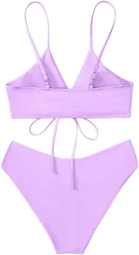 Vista 4 de Seafung Conjunto de bikini sexy con nudo para mujer, traje de baño de corte alto de 2 piezas