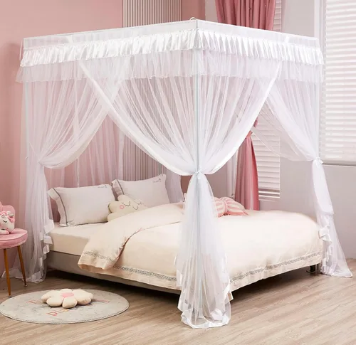 Vista 25 de Mengersi Cortinas de cama con dosel tamaño Queen – Cortinas de dosel de cama – Toldo de 4 aperturas para cama – Lindo regalo de decoración de Morado