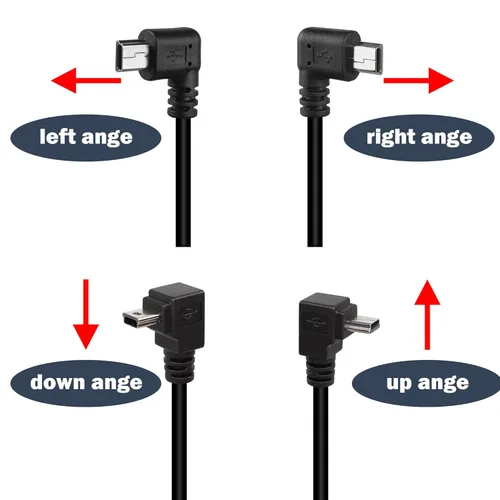 Vista 4 de QIANRENON Cable de extensión mini USB en ángulo de 90 grados, impermeable, mini USB de 5 pines, ángulo recto, macho a hembra, cable de montaje