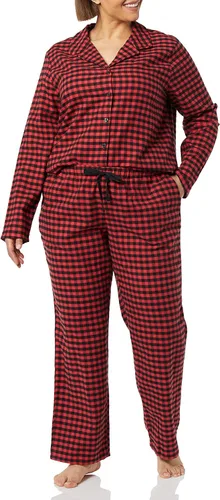 Vista 3 de Tienda Essentials Conjunto de pijama de franela de manga larga con botones delanteros y pantalón para mujer