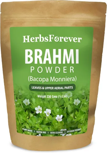 HerbsForever Brahmi Powder – Bacopa Monnieri – Apoya la concentración I de concentración I Alerta – Sin OMG, orgánico, vegano – 230 GMS