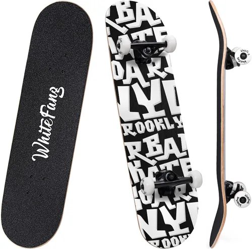 Vista 18 de WhiteFang Patinetas para principiantes, patineta completa de 31 x 7.88 pulgadas, 7 capas de arce canadiense con doble kick cóncavo estándar