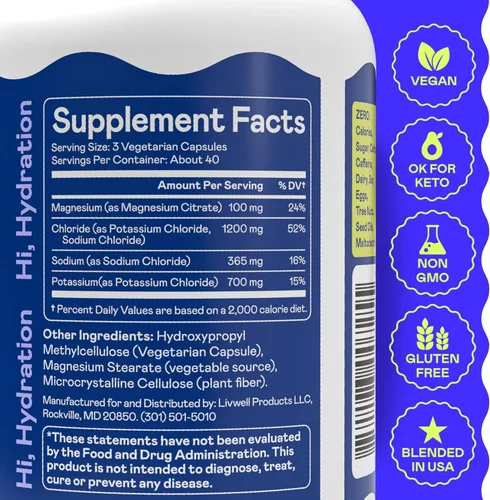 Vista 4 de Hi-Lyte Keto & Performance K700 Electrolitos Sin Sabor Cápsulas Rápidas, 40 Porciones