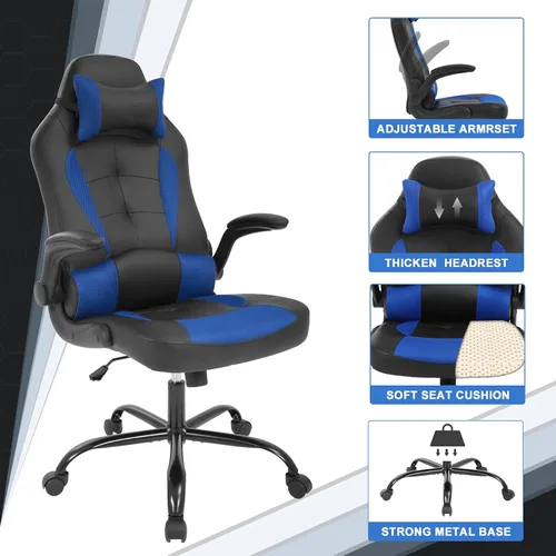 Vista 2 de Silla de computadora para videojuegos, silla de computadora de carreras, silla de oficina, silla de escritorio moderna y ajustable, silla ergonómica