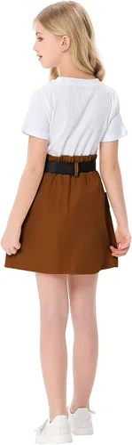 Vista 4 de Conjunto de 2 piezas de verano para niñas pequeñas, camisetas y pantalones cortos con falda