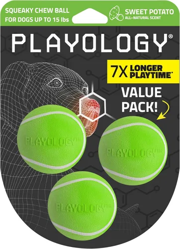 Vista 8 de Juguetes Playology para perros Bola chirriante para masticar - Bola de búsqueda flotante duradera y elástica para perros Juguete mediano