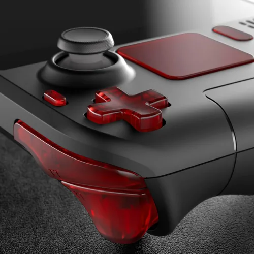 Vista 4 de eXtremeRate Juego completo de botones de repuesto de color rojo transparente para cubierta de vapor, parachoques ABXY D-pad personalizado