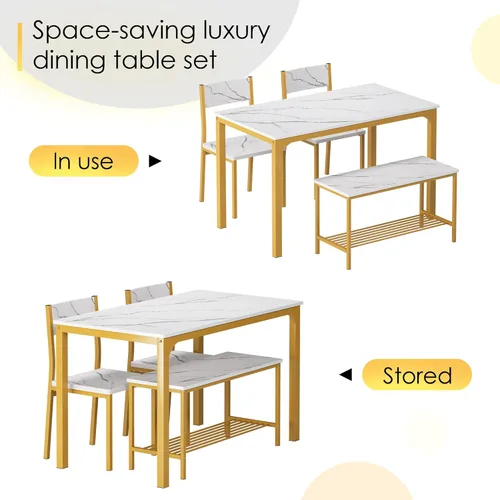 Vista 3 de DlandHome Juego de mesa de comedor para 4 mesas de cocina, mesa de cocina con sillas, juegos de mesa de comedor y sillas, mesa de comedor