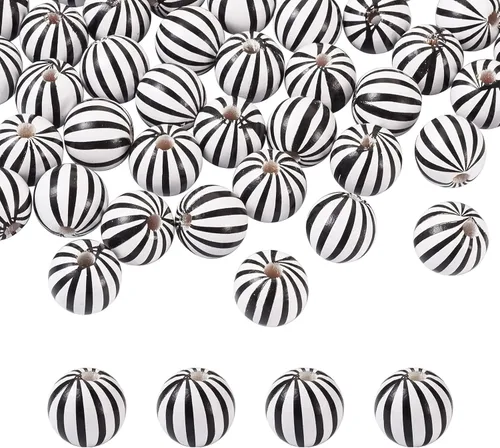 Vista 11 de FASHEWELRY 50 cuentas de madera de Navidad de 0.632 pulgadas (0.630 in), cuentas espaciadoras de madera rústicas, cuentas sueltas de madera