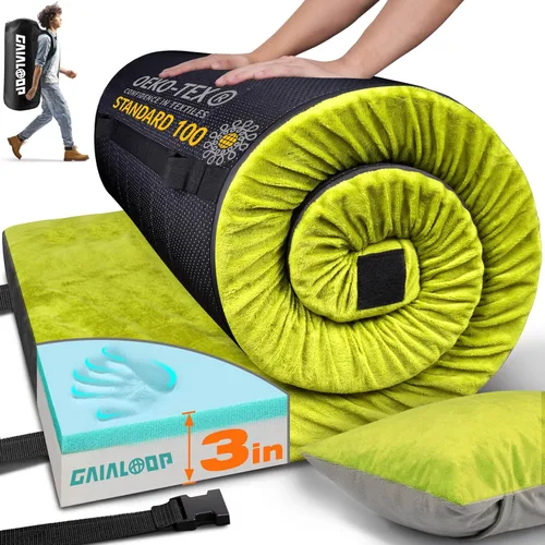 Vista 38 de GAIALOOP Colchón de Espuma Viscoelástica de 3 Pulgadas para Acampar, Almohadilla de Dormir de Doble Capa Gruesa para Coche, Tienda, Cama