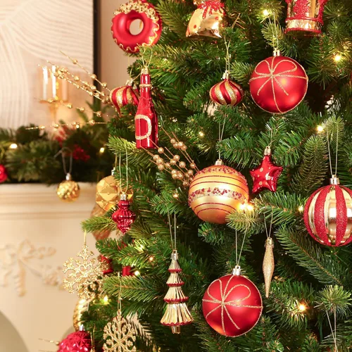 Vista 8 de SHareconn Juego de 70 adornos clásicos de bolas de Navidad 2025, bolas de plástico inastillables, cinta y adorno para árbol de Navidad, vacaciones