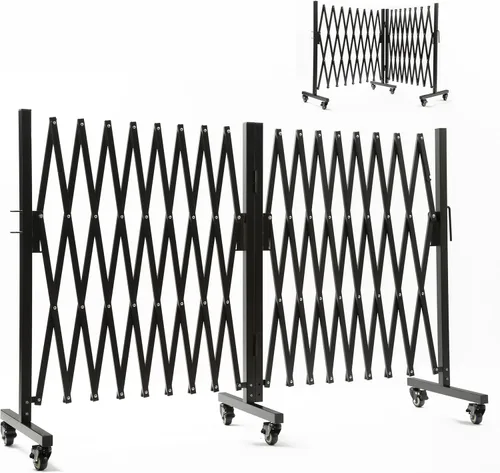 Vista 13 de Barrera extensible de metal, diseño giratorio, barrera de seguridad móvil, 18 pies, puertas de acordeón interior/exterior, valla retráctil flexible