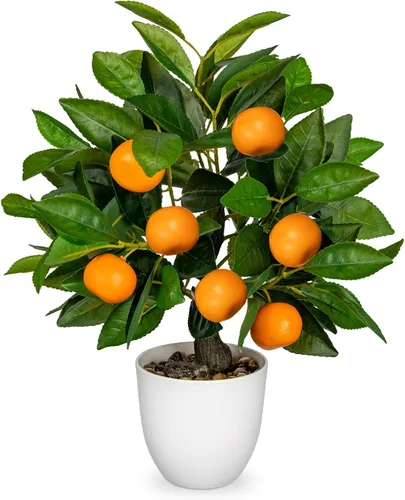 Vista 8 de Plantas artificiales en maceta de 15.7 pulgadas, limonero artificial, árbol de cítricos con maceta negra, plantas de imitación