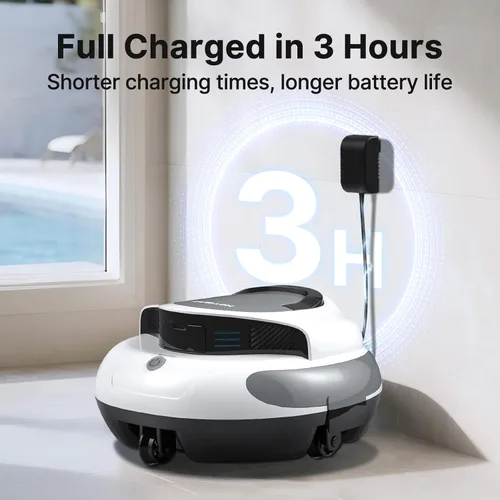 Vista 3 de Limpiador robótico inalámbrico para piscinas: succión potente de doble motor, tiempo de funcionamiento de 150 minutos, estacionamiento automático