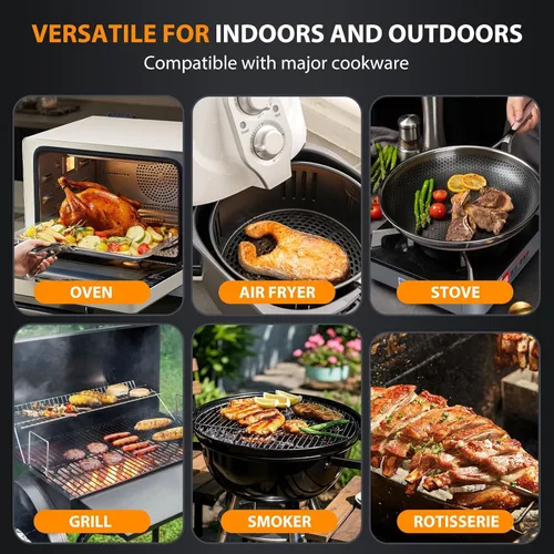 Vista 3 de Termómetro inalámbrico para carne con 2 sondas y rango de 800 pies – Termómetro inteligente Bluetooth para parrilla de barbacoa con base