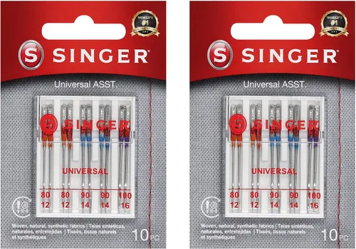 SINGER Agujas universales de punta regular para máquina de coser, 20 unidades, tamaños 80/12, 90/14, 100/16