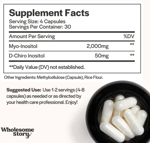 Vista 2 de Myo & D Chiro Inositol + MTHF + Vitamina D3 Cápsulas de mio-inositol y D-Chiro inositol con MTHF, suplemento mejorado de vitamina D3 Apoyo