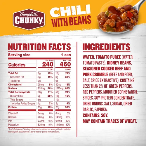 Vista 2 de Sopa en lata Campbell’s Chunky de chili con frijoles, lata de 16.5 oz