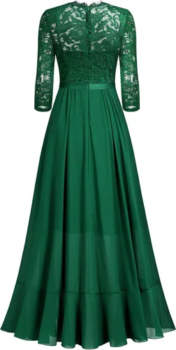 Vista 7 de Vestido largo de dama de honor con vuelos de encaje y cuello en V para mujer de MIUSOL