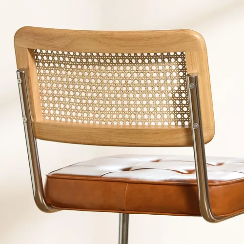 Vista 40 de Juego de 3 taburetes de ratán natural con respaldo de madera maciza, taburetes de bar Cesca modernos de mediados de siglo de 24 pulgadas, taburete