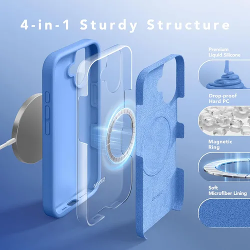 Vista 415 de GONEZ Funda magnética para iPhone 14, compatible con Magsafe, con protector de pantalla + protector de cámara, forro de microfibra antiarañazos