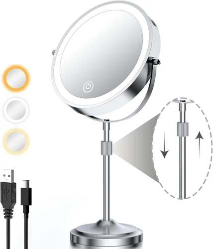 Vista 10 de Espejo de maquillaje iluminado de 9 pulgadas con aumento de 1X y 10X, espejo de tocador con aumento LED recargable de 5000mAh con luces, 3