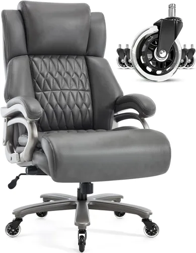 Vista 10 de Silla de oficina grande y alta de 400 libras, soporte lumbar ajustable, ruedas de goma silenciosas, base de metal resistente, escritorio ejecutivo