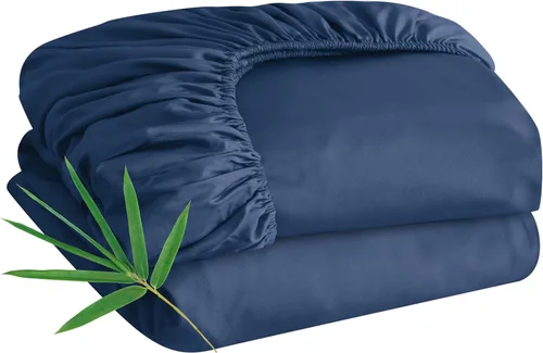 Vista 17 de Paquete de 2 sábanas bajeras bajeras de viscosa de bambú tamaño Queen solamente, 400 hilos, bolsillo profundo de 8 a 16 pulgadas, refrescante