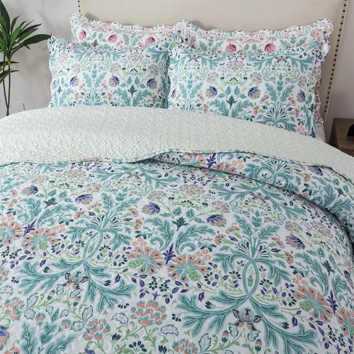 Vista 30 de HoneiLife - Juego de cama de dos piezas, tamaño individual, de microfibra, reversible, de retazos, estilo floral, todas las estaciones