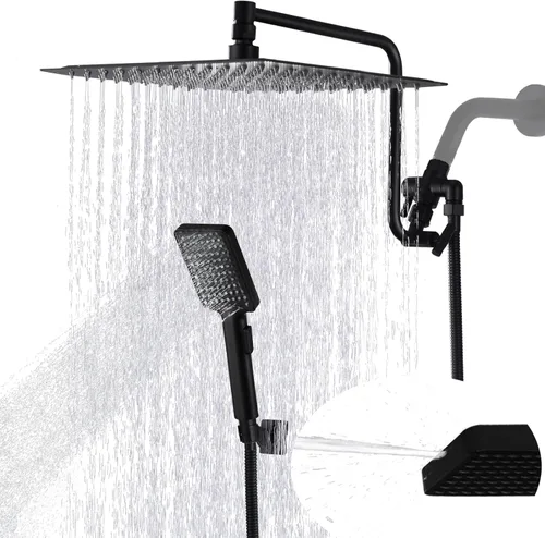 Vista 16 de Cabezal de ducha de alta presión de 10 pulgadas con combo de mano, brazo de extensión de 12 pulgadas de altura ajustable, potente cabezal de ducha