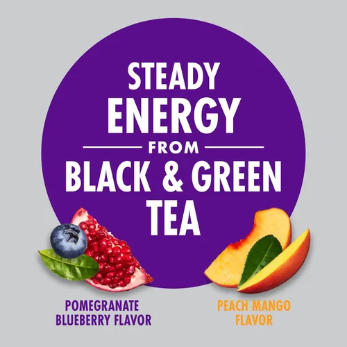 Vista 2 de V8 + Energy, paquete variado, bebida energética saludable, energía natural del té, granada arándano, lata de 8 onzas, paquete de 24