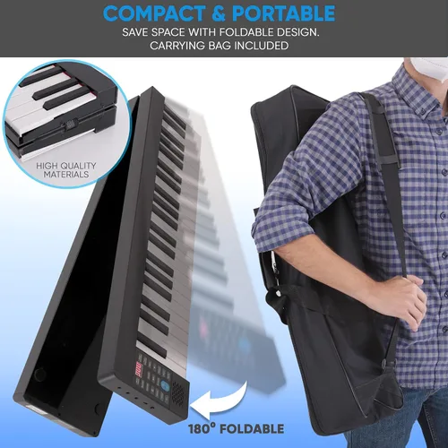 Vista 4 de Pyle PKBRD8100 - Piano de teclado eléctrico de 88 teclas, teclado digital plegable portátil con Bluetooth, 128 ritmos/tonos, teclas semipesadas