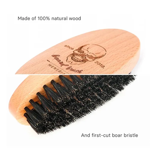 Vista 2 de Cepillo de barba de cerdas de jabalí para hombre, cepillo de madera suave para barba de viaje de bolsillo para hombre (calavera)