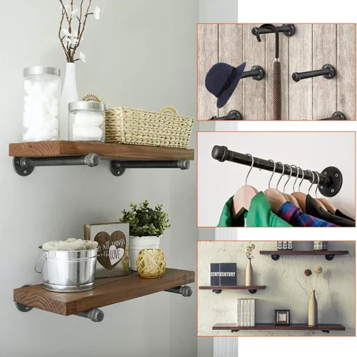Vista 5 de Accesorio de Tubería Negra de 1", Paquete de 20 Brida de Piso/Codo/T de 1" Combo para Estilo Vintage Industrial, Bridas/Codo/T con Orificio Roscado