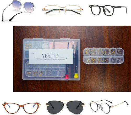 Vista 8 de Kit de reparación de lentes YEEMO - Kit de reparación de lentes con tornillos (dorado), almohadillas para la nariz para gafas, juego