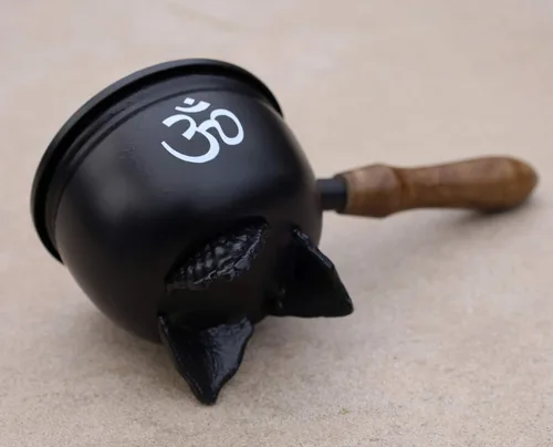 Vista 4 de Quemador de incienso de carbón de metal grande con mango de madera (Om)