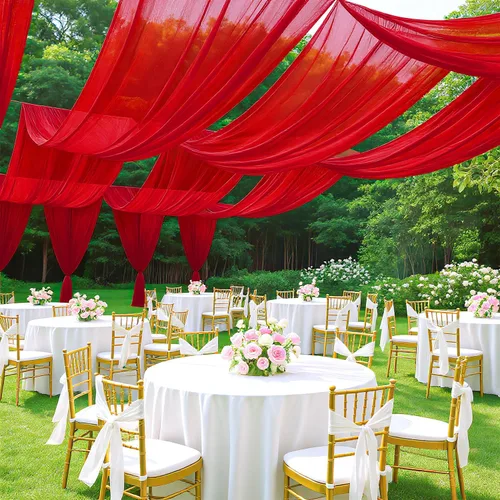 Vista 11 de Cortinas de techo para arco de boda, tela blanca de 5 x 20 pies, 2 paneles de decoración de arco para ceremonia, cortinas de gasa para cenador