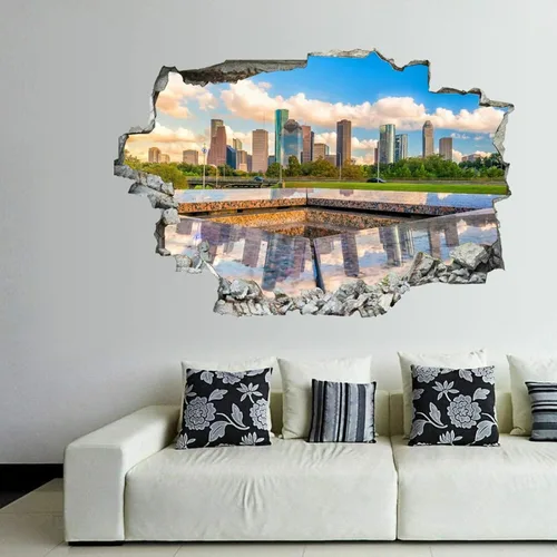 Vista 45 de Calcomanías de pared rotas 3D Memphis Tennessee TN Downtown Drone Skyline de 36 x 24 pulgadas, vinilo de pared extraíble, despegar y pegar