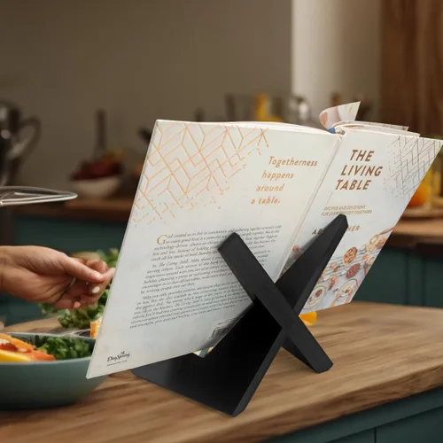 Vista 5 de Soporte rústico negro para libros de cocina, soporte para libro de recetas para encimera de cocina, soporte de libro de cocina de madera, soporte
