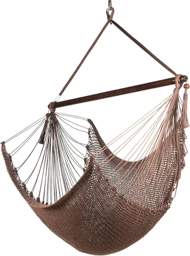 Vista 9 de Larga silla hamaca grande caribeña con reposapiés, 48 pulgadas, poliéster, silla de colgar., Verde