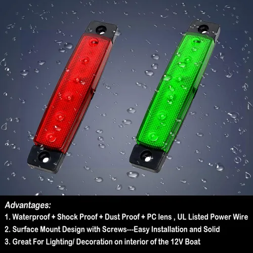 Vista 6 de Luces de navegación Shangyuan, luces LED de tira marinas y para popa de barco, kayak, DC 12V 2 piezas (rojo y verde)