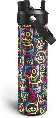 Vista 23 de Botella de agua aislada para niños con popote, botella de agua de acero inoxidable de 12 onzas con boquilla doble, a prueba de fugas, sin BPA, al