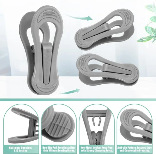 Vista 4 de 50 clips grises para colgar perchas de plástico, clips para colgar pantalones, clips de dedo grises, clips de plástico para colgar faldas