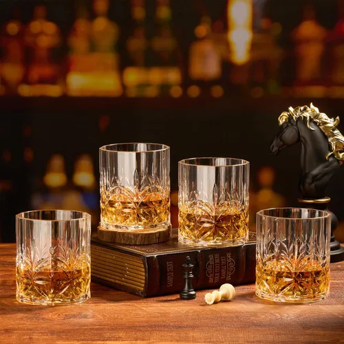 Vista 4 de Hlukana Juego de 6 vasos de whisky de plástico irrompibles, vasos de 14 onzas antiguos para whisky escocés, ron de cóctel, bourbon, licor de vodka