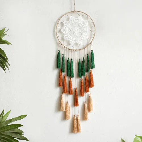 Vista 17 de Artilady - Atrapa-sueños de macramé para dormitorio - Pompones colgantes hechos a mano para decoración del hogar con adorno de plumas con pompones