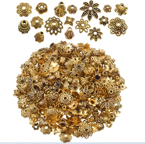 Vista 8 de BronaGrand 3.53 oz (alrededor de 180-350 piezas) tapas de cuentas de metal, espaciadores de joyería, accesorios para pulseras, collares, joyería