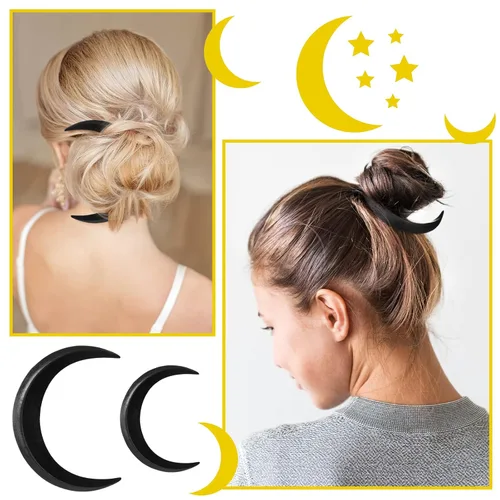 Vista 3 de 2 horquillas talladas a mano con luna creciente para mujer, palillo de pelo de luna, pinza para el cabello de luna creciente, horquilla de luna Negro