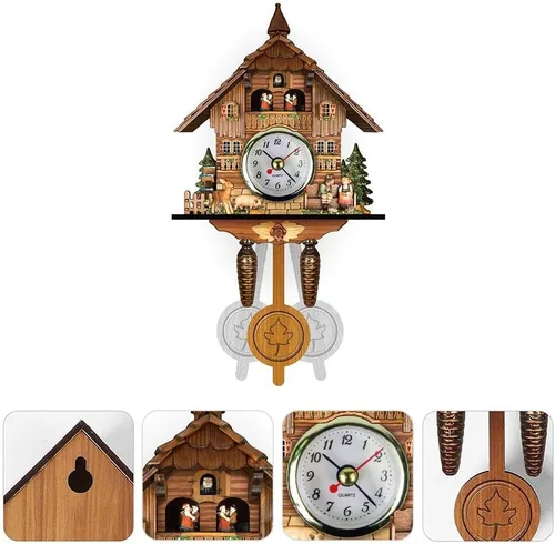 Vista 2 de Reloj de cuco antiguo de madera de cuco, casa de pájaros, reloj de pared, decoración del hogar, reloj de cuco colgante, péndulo oscilante
